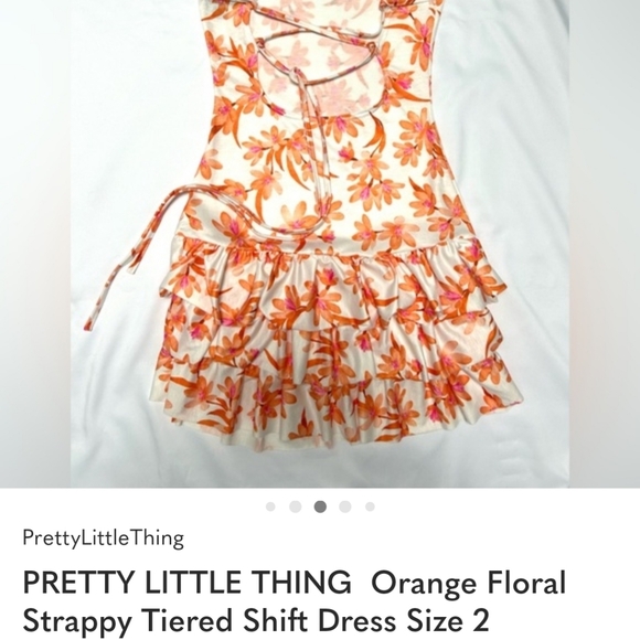 Prettylittlething Orange Floral Strappy Tiered Shift Dresd Size 2 - Picture 10 of 13
